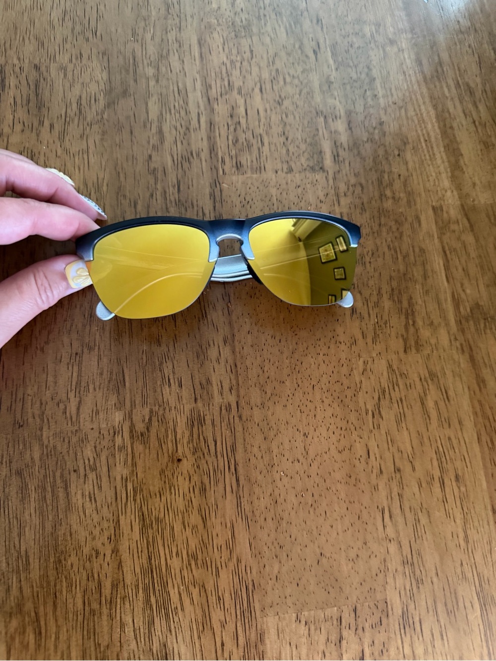 Oakley Half-Rim Frogskins Sunglasses with Yellow Lenses and Navy Frame